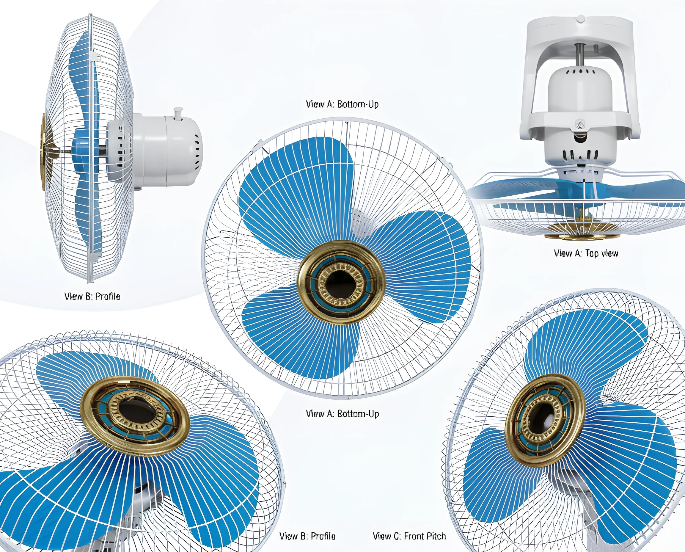 High Performance 16 Inch Metal Ceiling Fan 360 Degree Rotation Protective Mesh 3 Blade Design