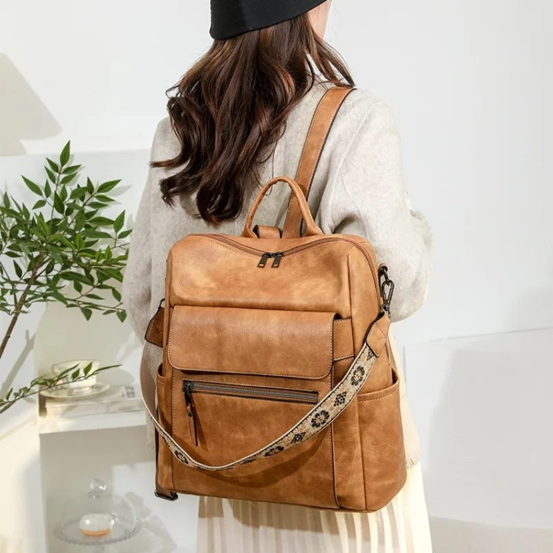 Winter Retro Women's Bag Suit Fashion Commuter Backpack Clutch 2pcs Set Luxury PU Shoulder Bag Travel Rucksack Casual Daypack