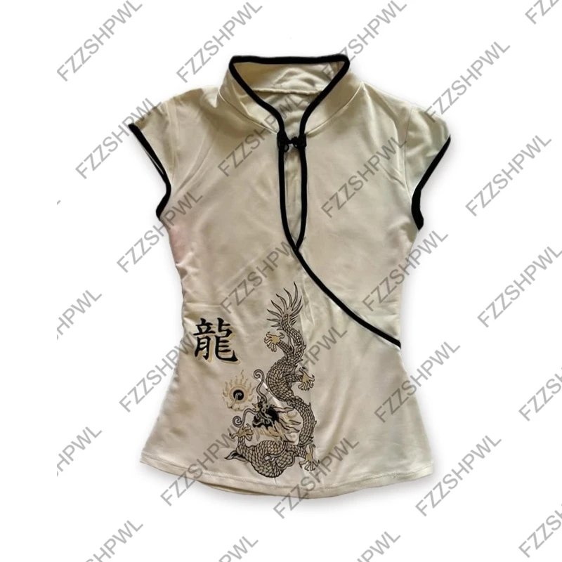 الصينية طباعة السراويل الأعلى فاسق الرجعية تنوعا Y2K المحاصيل القمم روك الجمالية ايمو الفتيات Harajuku شارع العليا القوطية المرأة تي شيرت #1