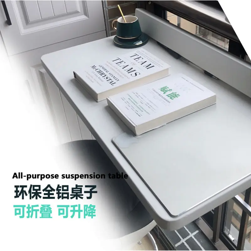 Outdoor Small Apartment Bar Counter AluminumAlloy Household Dormitory Foldi Balcony Railing Hanging Table Hanging Lifting Table