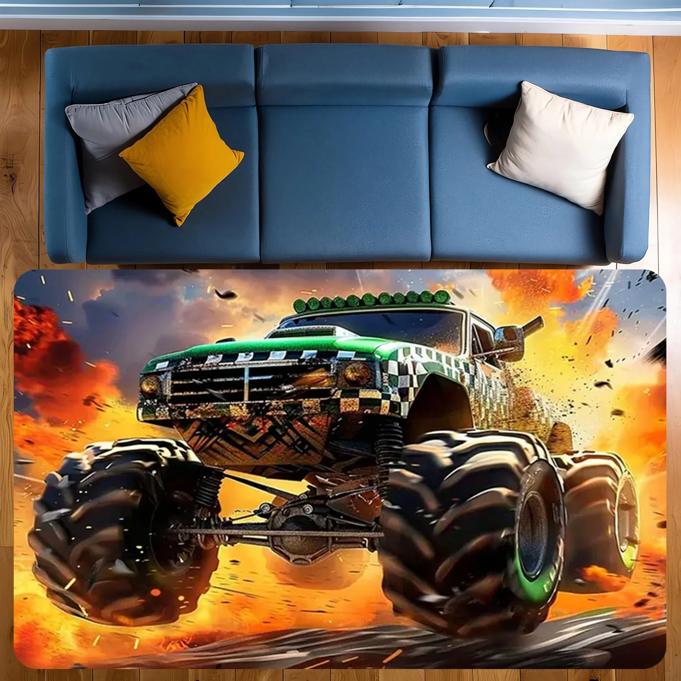 Racing‑Party Printed Rug, Trendy Decor for Living‑Room, Bedroom, Dorm & Indoor Home Use