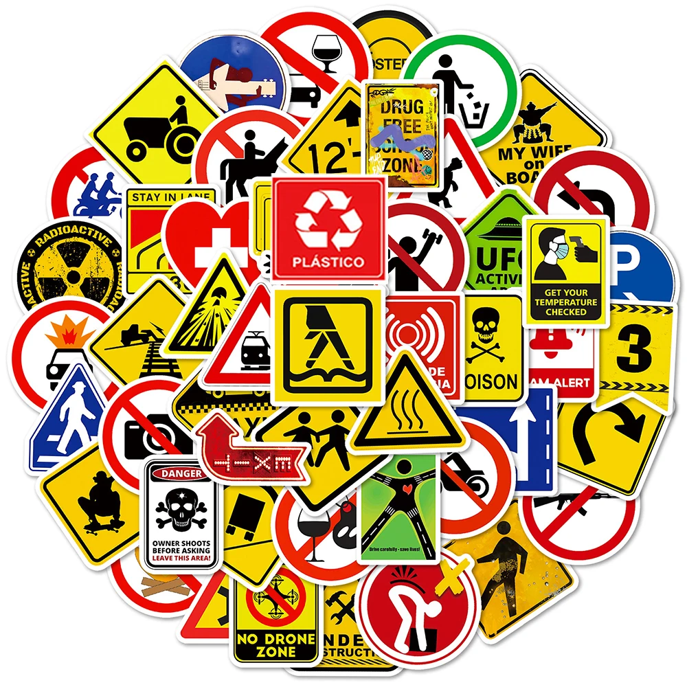 10/30/50/100pcs Warning Sign Cartoon Graffiti Stickers Danger Banning Decals Laptop Motorcycle Phone Car Diary Cool Sticker Pack