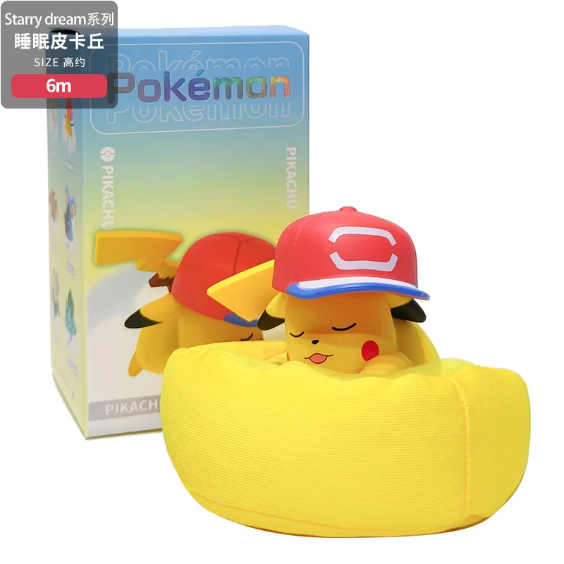 6pcs/set Pokemon Figure Sleeping Anime Characters Starry Dream Pikachu Bulbasaur Series Car Interior Hand Position Toys Gifts