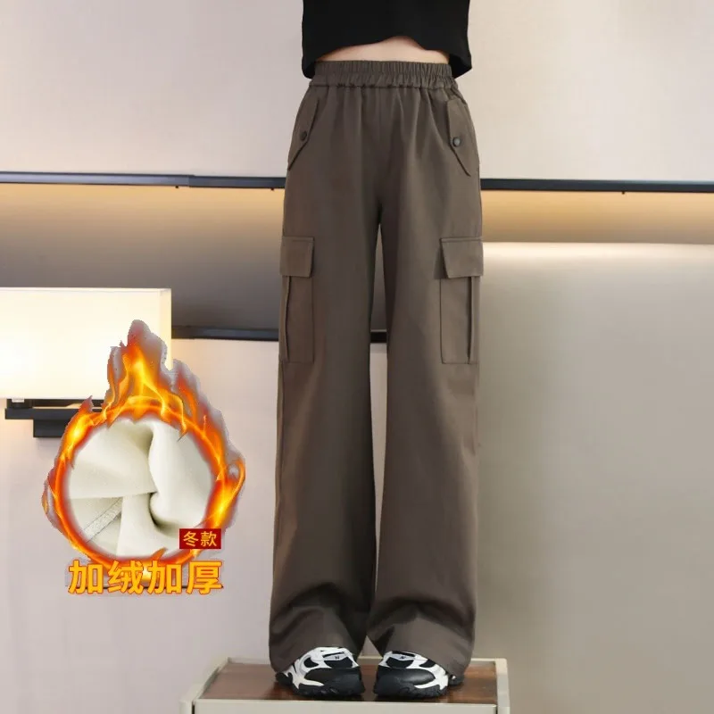 Girls Padded Work Pants Winter Fleece Warm Trousers Children Casual Pant Autumn Fashion Straight Wide Leg Pants Kids Sweatpants