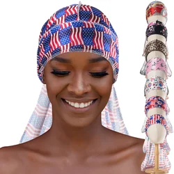 New Floral Printed Silky Durag Bandanas Headband Scarves for Women Hair Accessories Mens Doo Rag Durag Turban Unisex Headwear