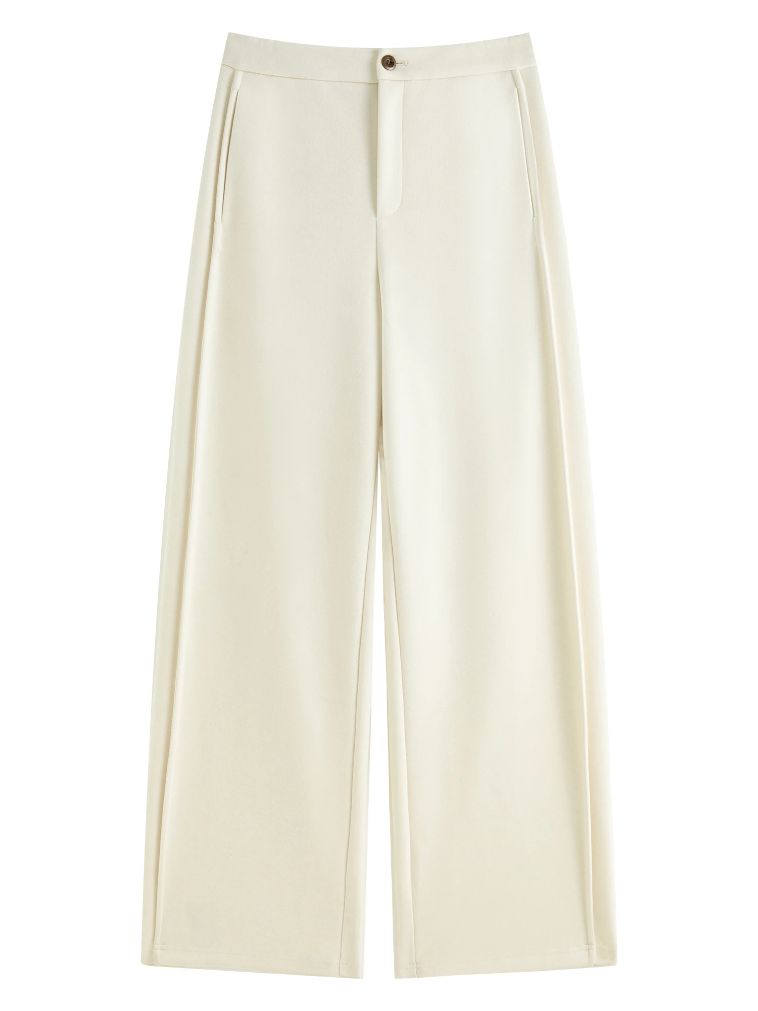 FSLE Women Winter Long Trouser Thick Straight Commuter Beige All-Match Pants 1.4% Wool 3.1% Acetate Women Thicken Pant 24FS14481