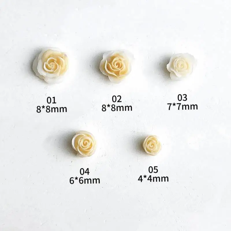 3D Beige Flower Series Nail Art Decorations Luminous Resin Rose Buds Nail Charms for Making DIY Press on Nails Accessories