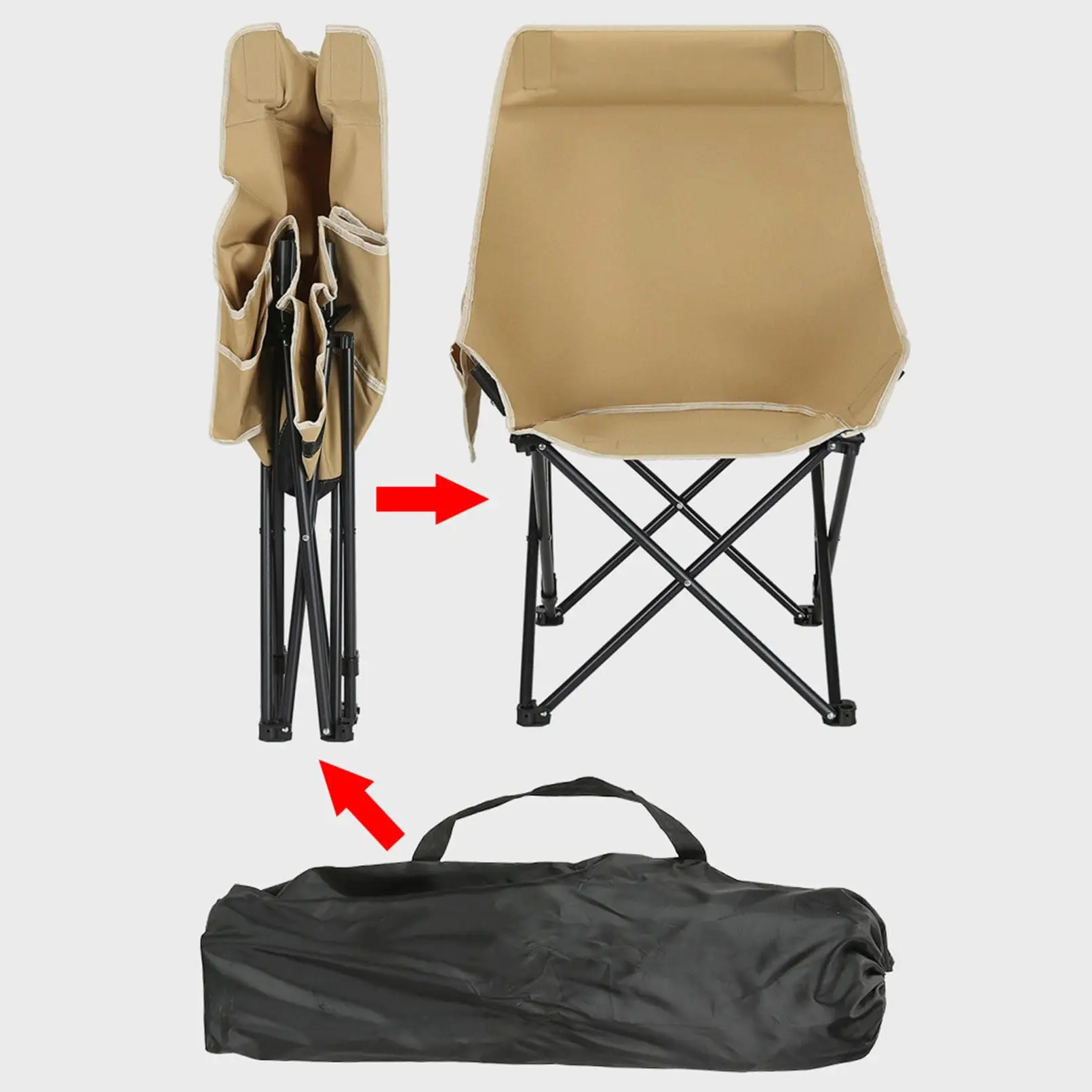 Folding Chairs Heavy Duty Moon Chair with Carry Bag, Outdoor Lumbar Back Padded with Side Pockets, Built Durable and Reliable