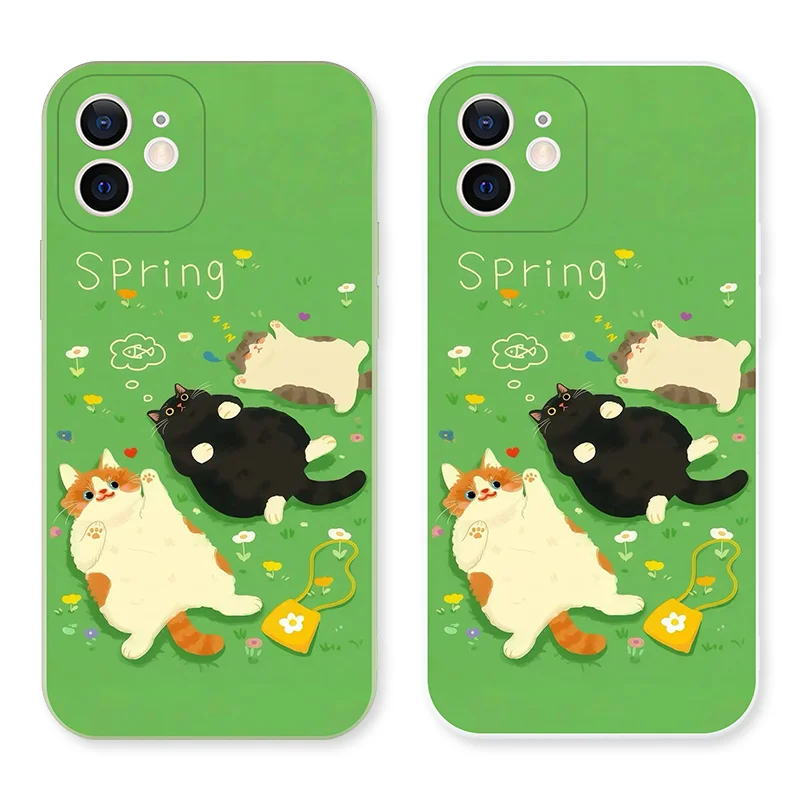 

Spring Kitten Grassland Black Cat Phone Case For iPhone 16 15 11 12 14 13 Pro Max Mini X XSMax XR 7 8 Plus SE4 16e Silica Covers