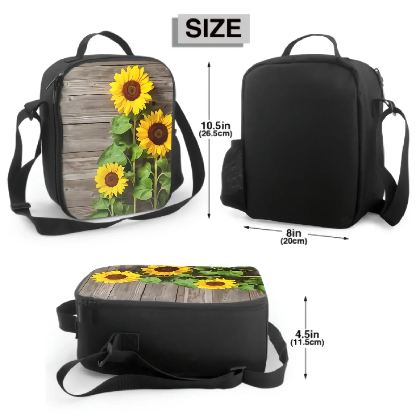 Yellow Sunflower on Rustic Wooden Insulated Lunch Box Leakproof Portable Lunch Bag Reusable Cooler Tote Bag for Picnic Office