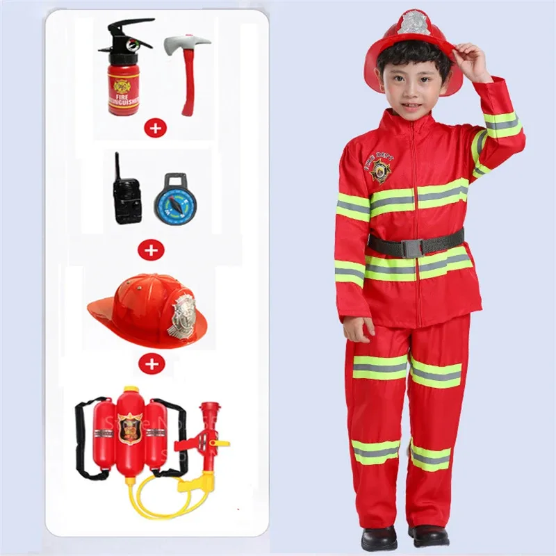 CyFireman Kids Uniform Car Tent Sam Cosplay Children Luxury Firefighter Water Gun 6Pcs Toys Set Boy Girl Halloween Costume Gift