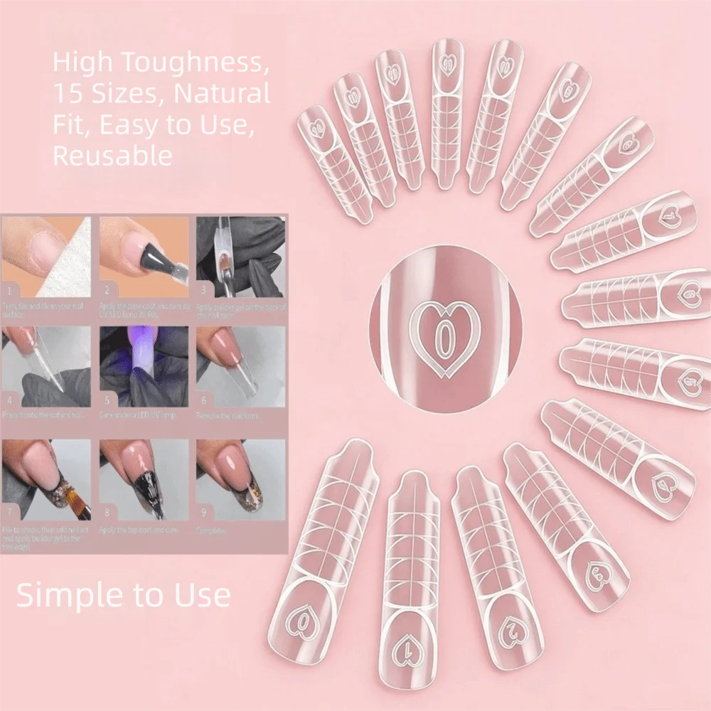 75/150Pcs NEW 15 Sizes Space Nail Forms Transparent Reusable Clear Nail Extension Builder Plastic Poly Gel Forms Manicure Tools