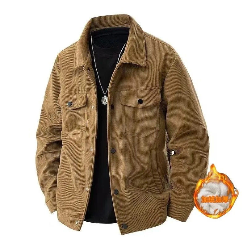 Men's Corduroy Jacket Vintage Workwear Style Fleece Lined Warm Winter Coat Casual Button-Up Outerwear for Fall & Winter