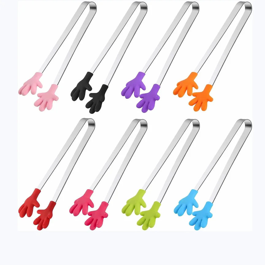 8Pcs per Pack Colorful Silicone Stainless Steel Mini Pliers, Small Snack Clip, Cake Clip, Small Hand Clip, Kitchen Tool