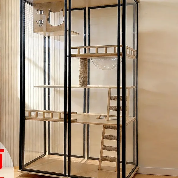 cage villa household solid wood cat cage indoor cabinet cat house house luxury fully transparent double-storey