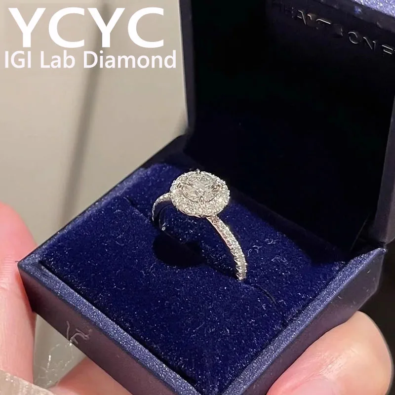 

Luxury ﻿Soild Au750 18K White Gold RingIGI Lab Growing Diamond Ring Round D Color 1 2 3Ct wedding ring Factory sell ﻿