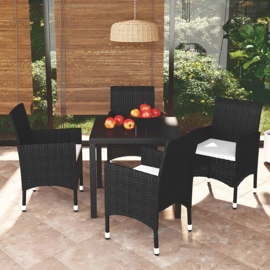 

5 Piece Patio Dining Set with Cushions Poly Rattan Black