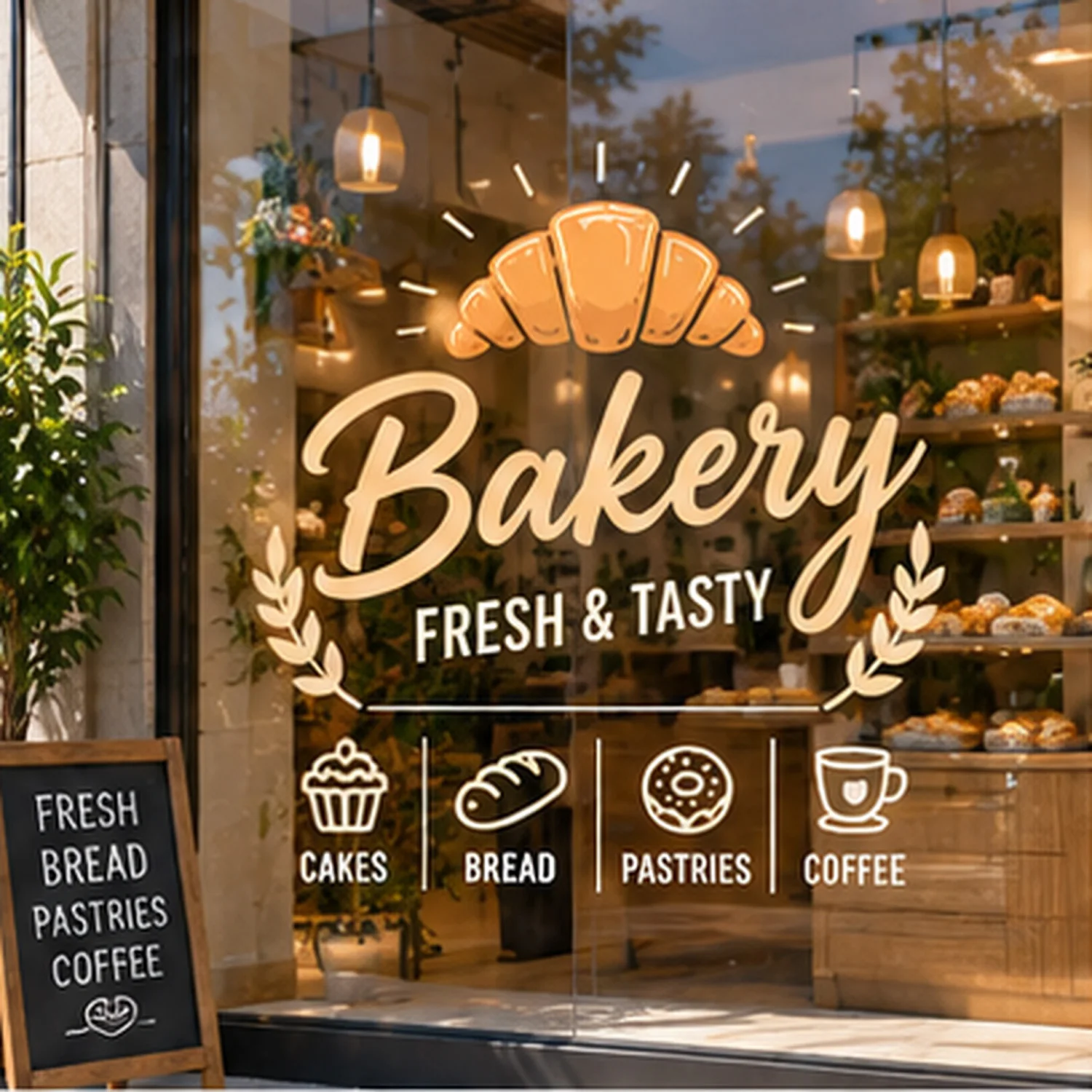 Custom Bakery Window Sticker, Personalized Logo Text Design, Transparent Glass Decal, Bread Shop Storefront Decoration