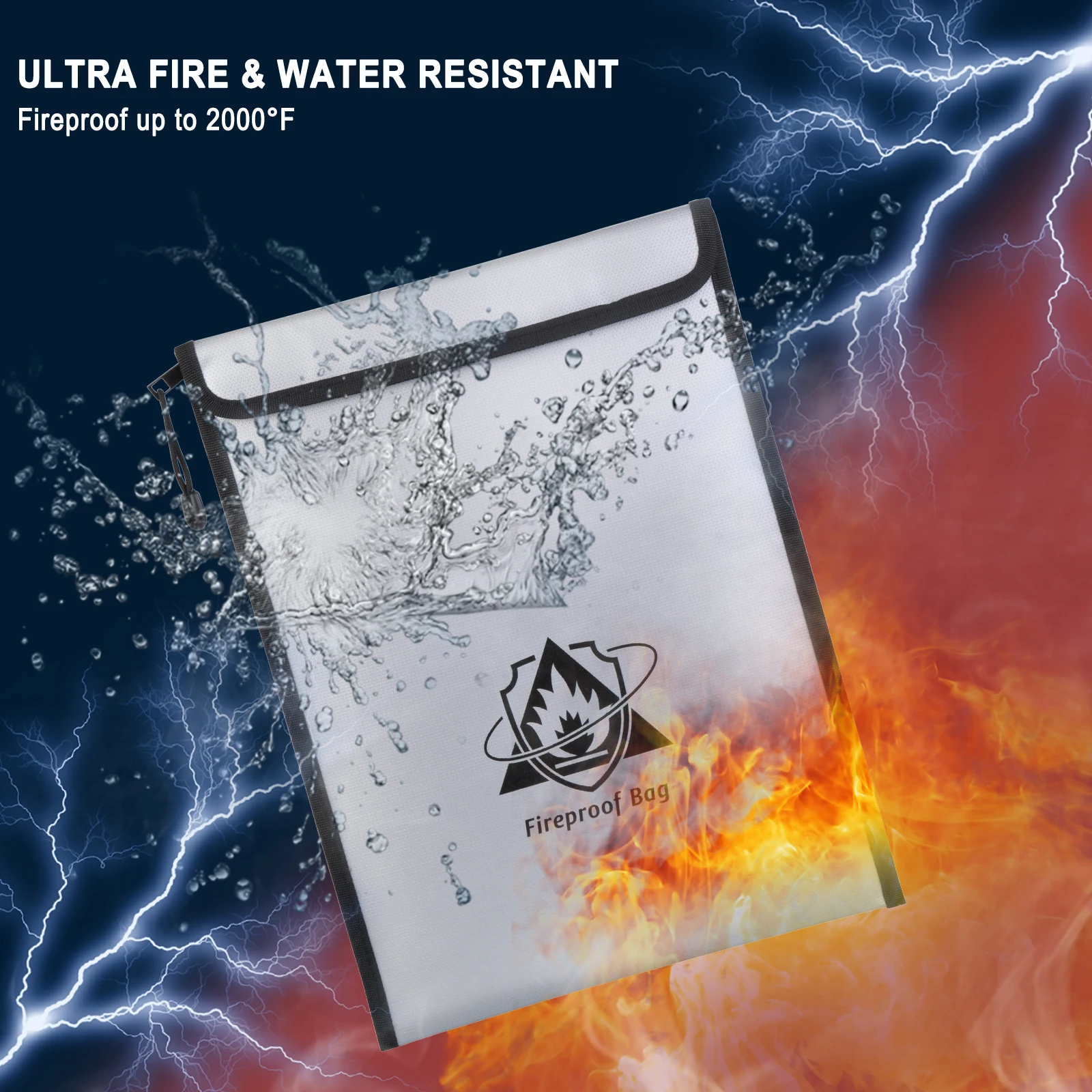 

Fireproof Document Bag(2000℉)Waterproof Money Bag Fire Safe Storage for Valuables,Jewelry,Legal Document,Passport,Tablet,Battery