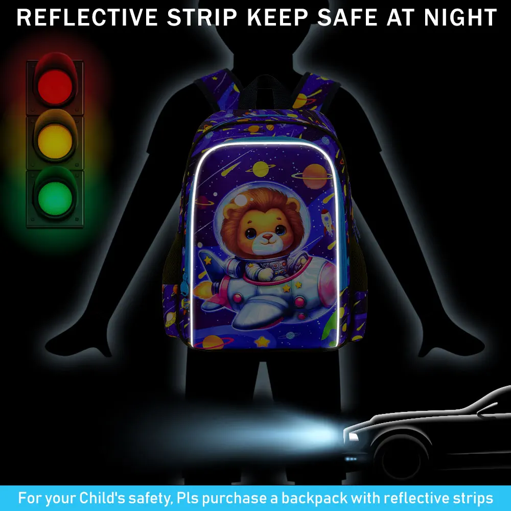3Pcs Boys 16" Galaxy Space Lion Rocket Backpack Set Kids School Bag with Handbag Pencil Pouch for Elementary Little Boys view 4