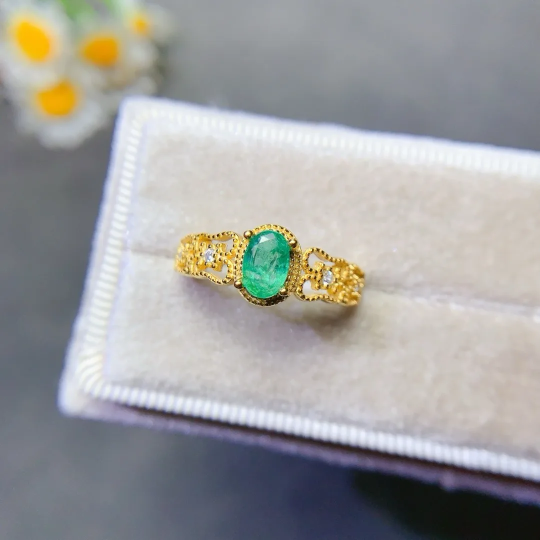 

Изысканный дизайнерский дизайн Кольцо с натуральным изумрудом Стерлинговое серебро S925 для женщин, подходящее для любого случая