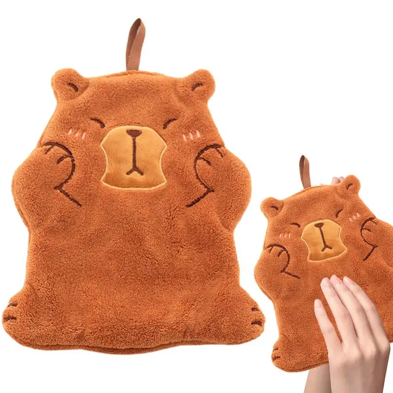 

Cute Capybara Hand Towels Coral velvet Hanging Towel Bathroom Kitchen Hand Dry Cloths Strong Water Absorption Cleaning Rag