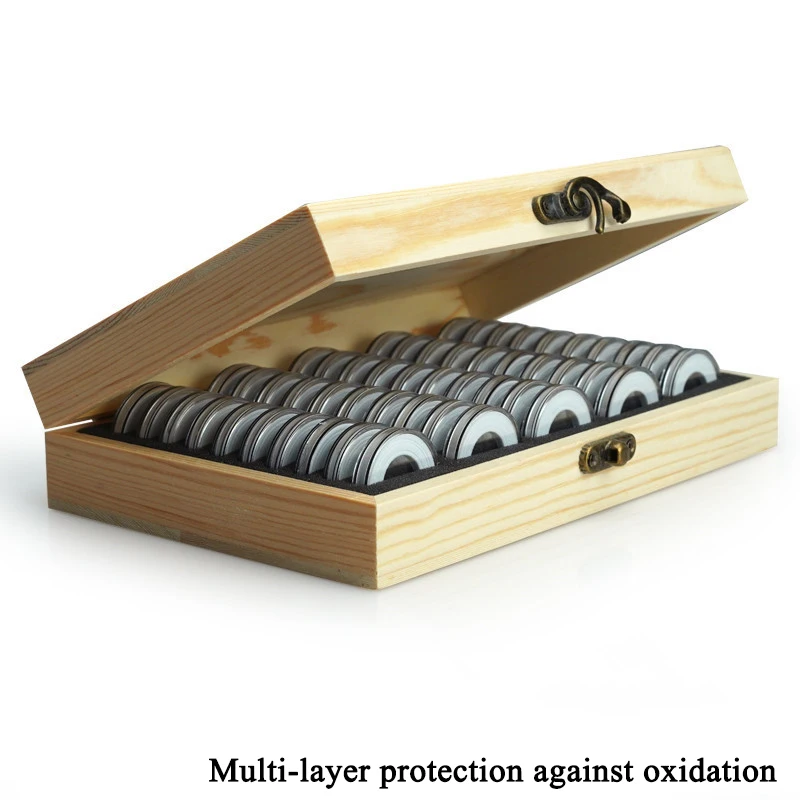 

50pcs Coin Capsule Wooden Display Box Coin Collection Organizer Adjustable Antioxidant Wooden Commemorative Coin Collection Case