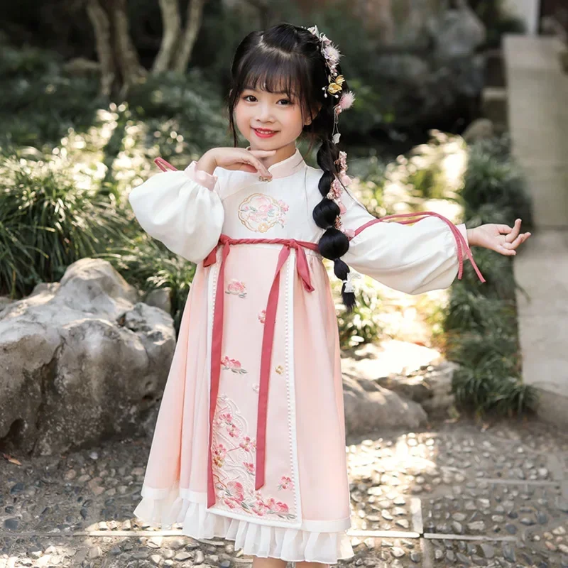 Saia Hanfu original super fada para meninas, traje Tang antigo, conjunto de vestido antigo, terno bordado bonito, estilo antigo chinês