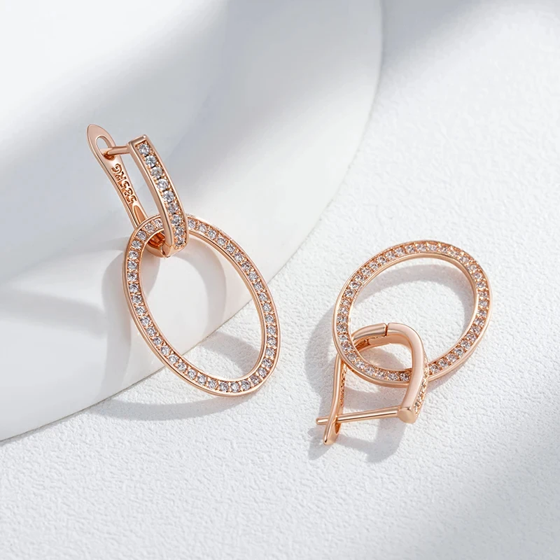 Wbmqda Hoop Zircon Earrings For Women 585 Rose Gold Color Luxury Retro EarDrop Jewelry Accessories