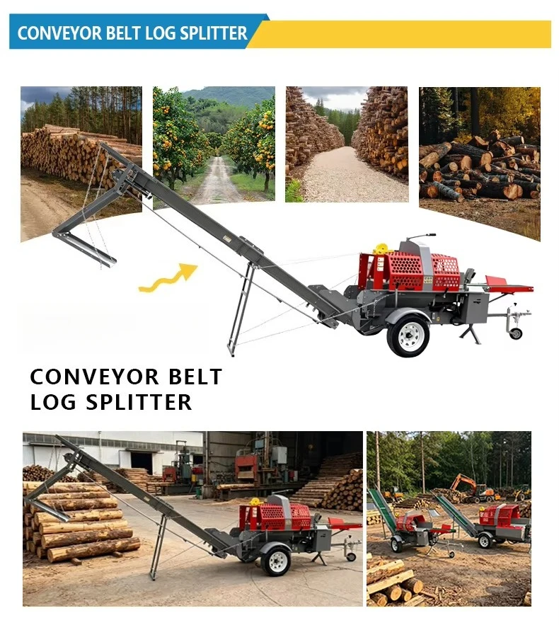 25 Ton Automatic Hydraulic Log Splitter V4125 High Efficiency Firewood Processor 400mm Conveyor Feeding Wood Splitting Machine