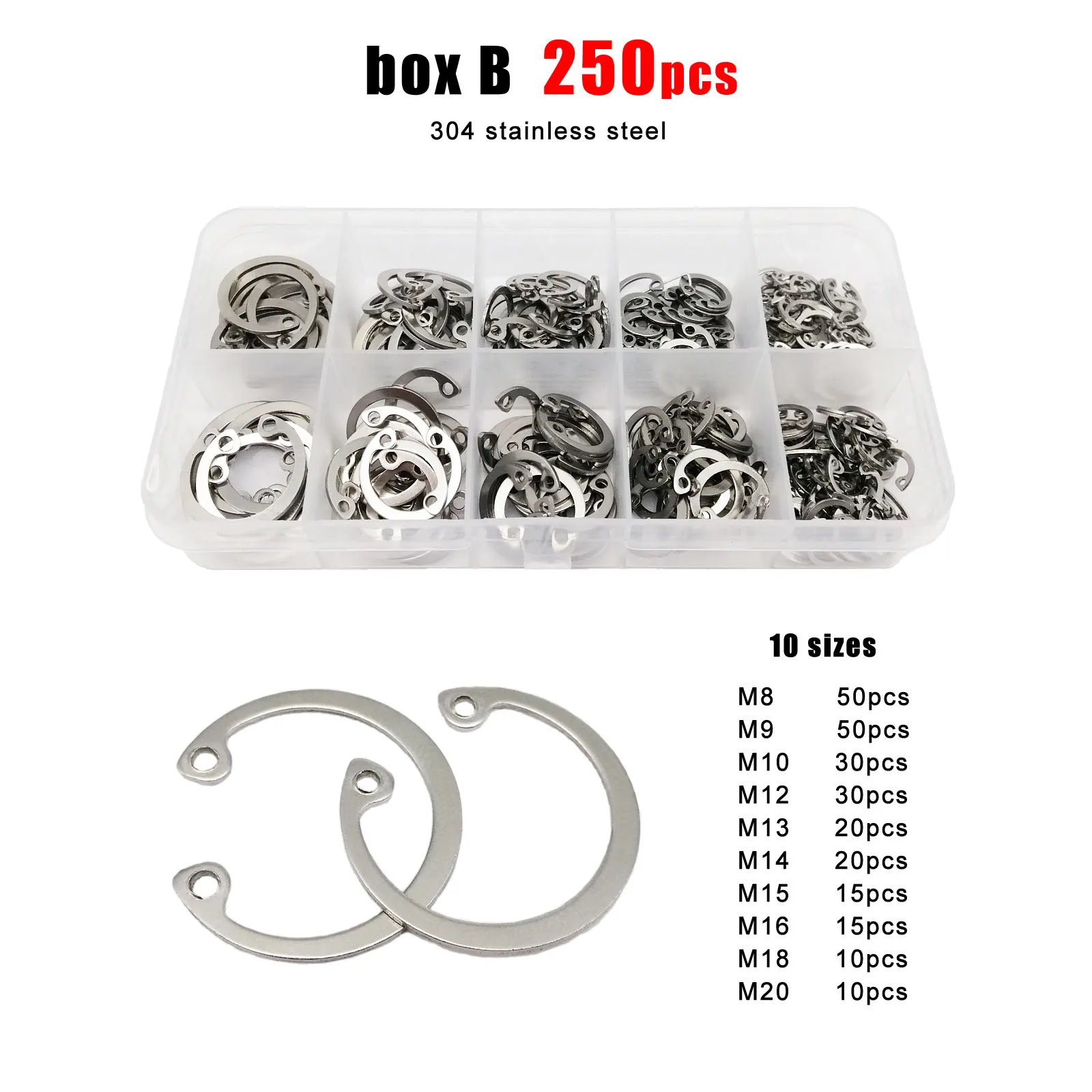 1 Box M8-M24 GB893 304 Stainless Steel Black Steel C Type Internal Circlip Retaining Clip Snap Ring for Hole Assortment Kit Set image 4