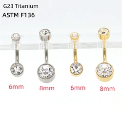 G23 Titanium 20pcs Belly Bar Internal Thread Double Crystal Gem Navel Ring 6mm 8mm Curved CZ Fashion Body Piercing Jewelry