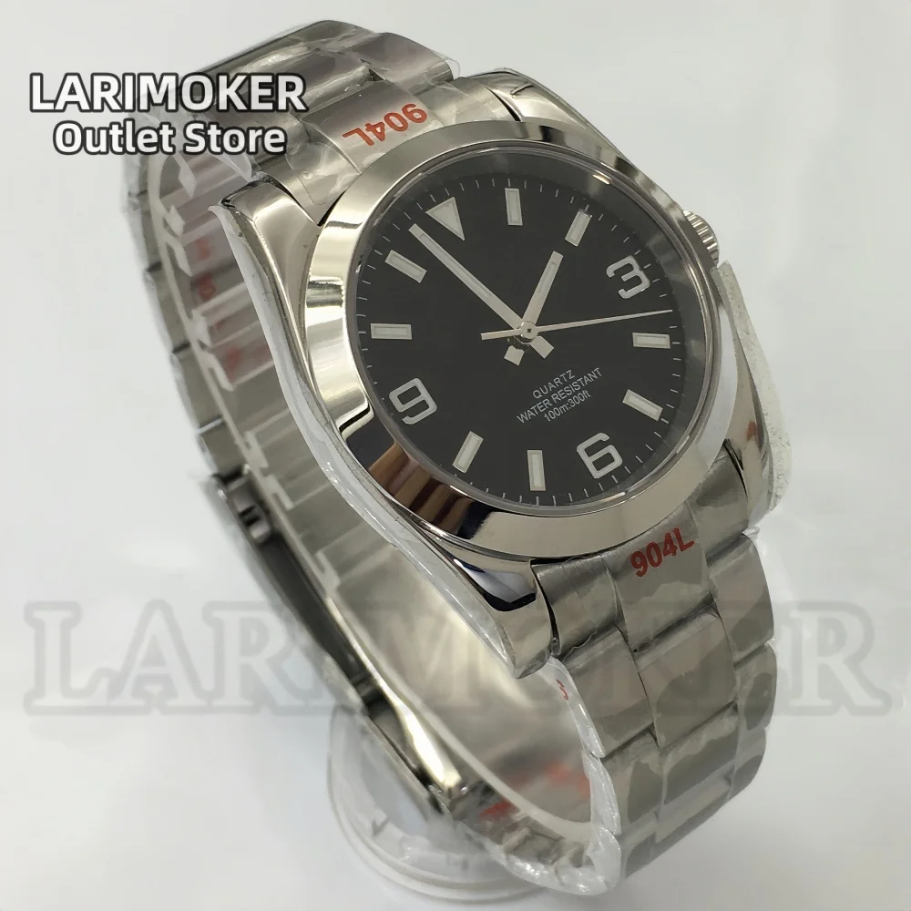 LARIMOKER 36 มม./39 มม.นาฬิกาผู้ชายสร้อยข้อมือสแตนเลส Ronda515-12h ควอตซ์ Sapphire คริสตัลสีเขียว Luminous Dial