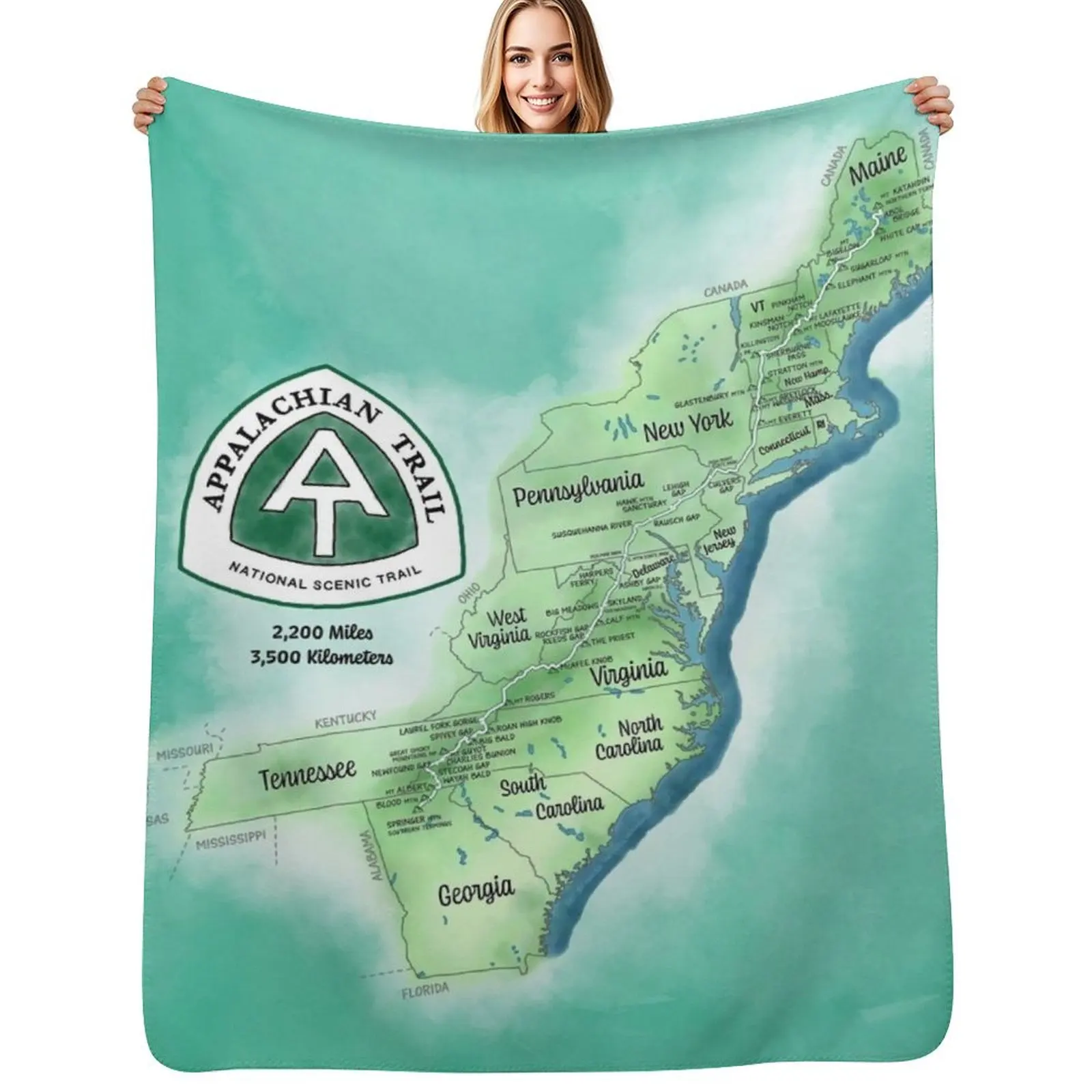 Appalachian Trail Map Throw Blanket Single Sofas For Baby Blankets Sofas Of Decoration Vintage Soft Blankets