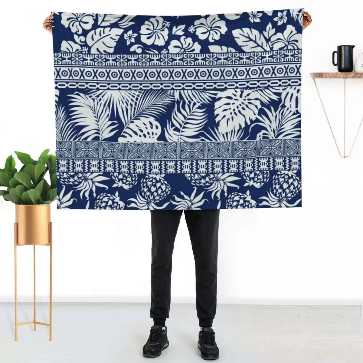 Polynesian - Hawaiian Hibiscus Tribal blue Throw Blanket Heavy Summer Beddings Thins funny gift heavy to sleep Blankets