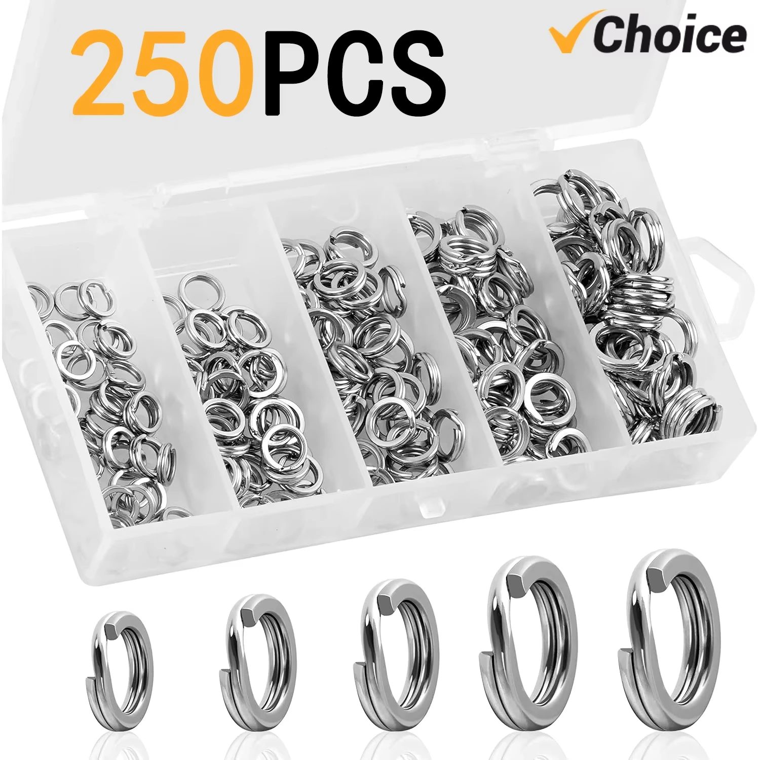 5 Size Stainless Steel Fishing Split Rings High Strength Large Tensile Force Lure Connector Loop Set 200/250PCS For Tackle Box