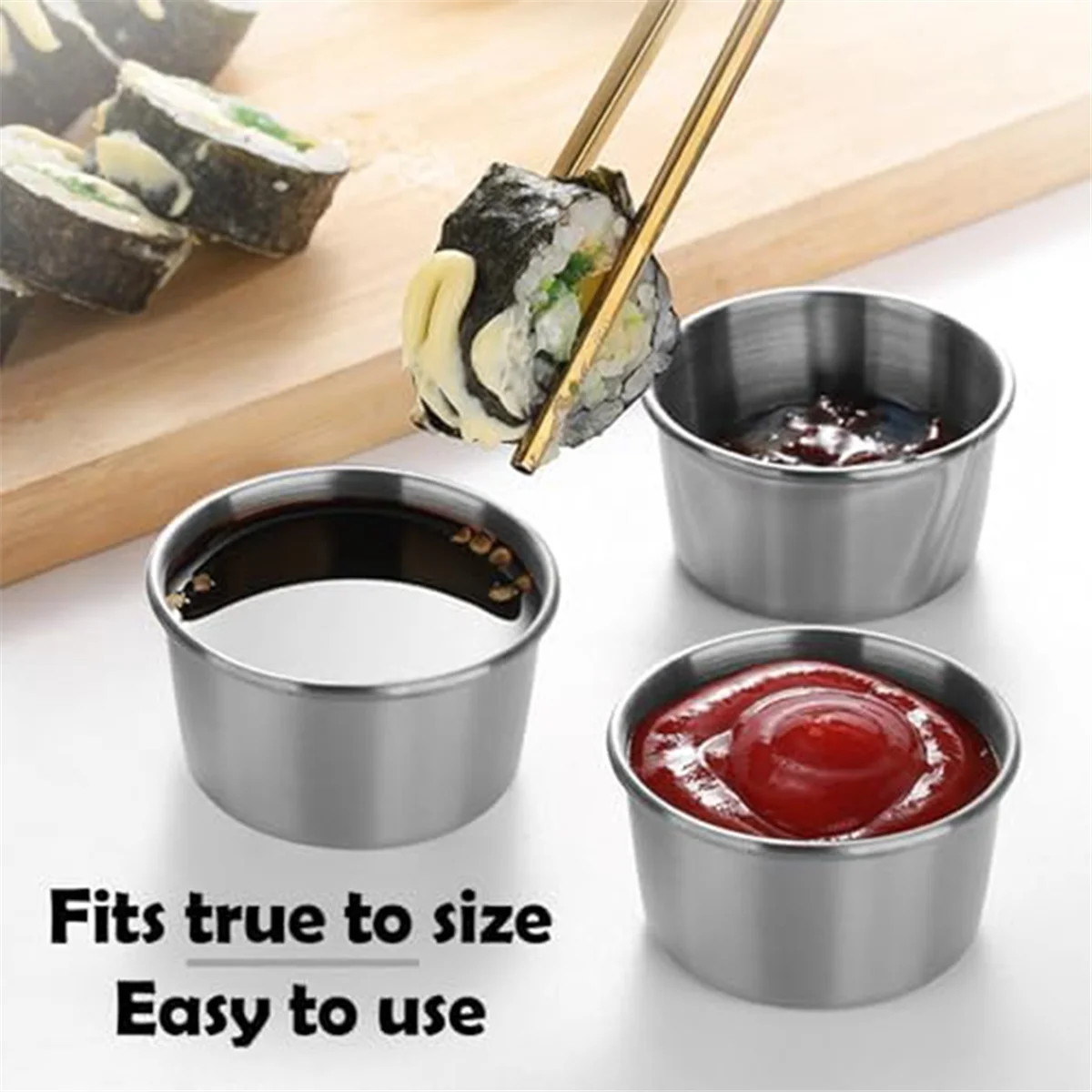 6Pcs 2 Oz Stainless Steel Dipping Sauce Cup, Mini Dip Bowls, Reusable Metal Condiment Cups Ramekins Containers (Silver)