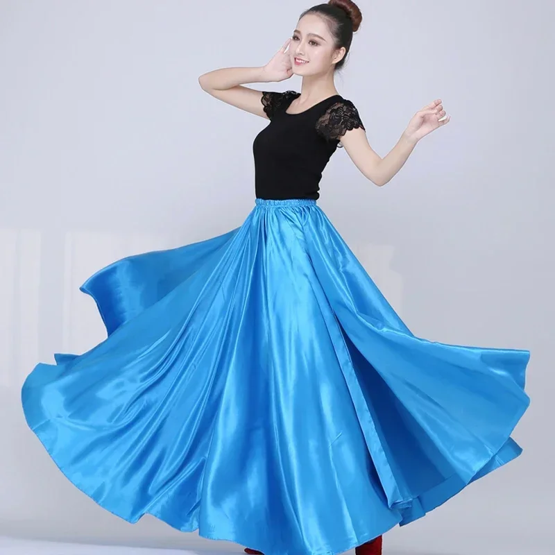 10colors Team Stage Performance Bally Dancing Costumes for Adult Woman Big Swing Satin Silk Gypsy Spanish Flamenco Skirt