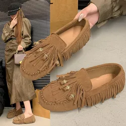 Korean Shoes Pearl Decorateion Clogs Platform Soft Women's Moccasins Fringe Loafers With Fur Female Footwear 2025 Beading Creepe