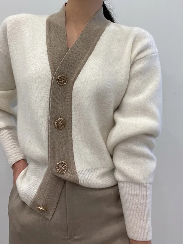 

Chic Autumnal Knitted Long Sve V-Ne Loose Casual Versatile Button-Up Sweater Coat for Young Women in Their 20s