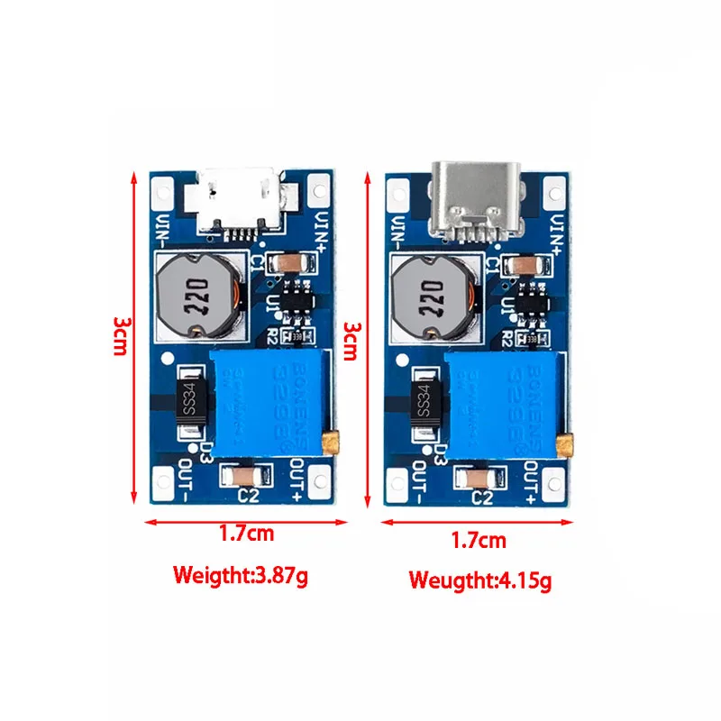 5~500Pcs 2a Booster Board DC-DC Booster Module Wide Voltage Input 2/24V Rise 5/9/12/28V Adjustable MT3608