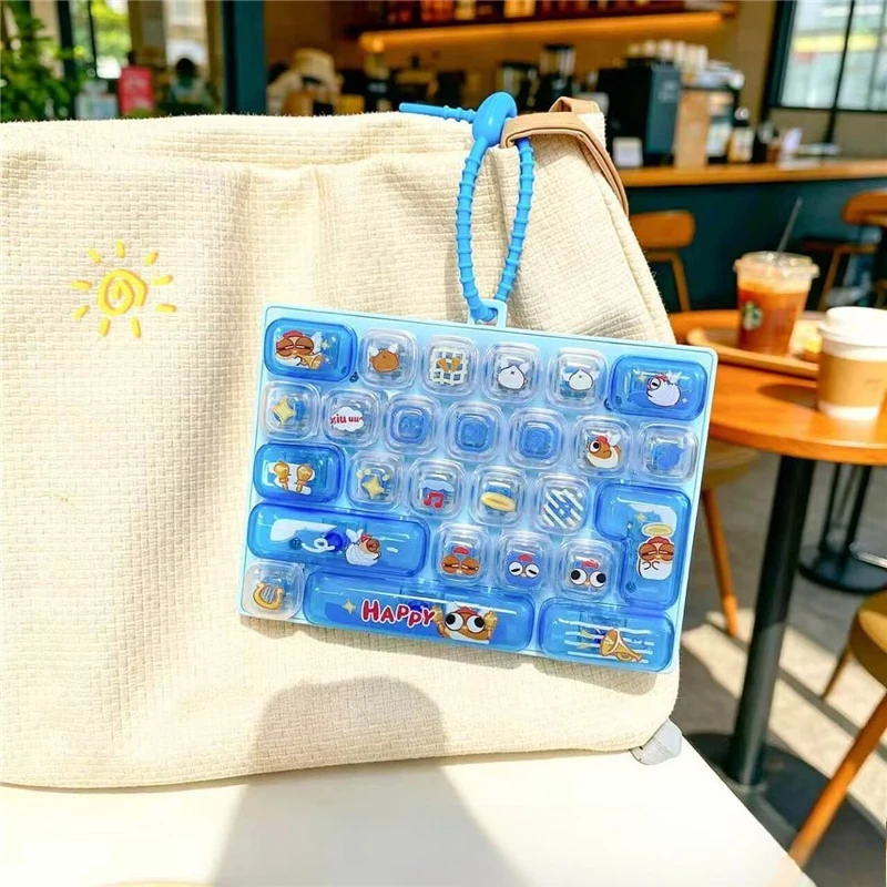 Keyboard Fidget Keychain Clear Jelly Mechanical Clicker Toy For Stress Relief Anxiety Cute Anime School Bag Charm Gifts For Boys