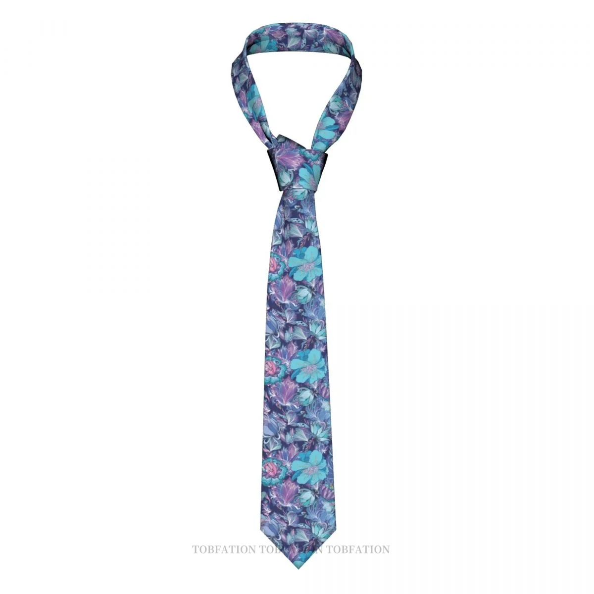 Floral Doodle Lily Lotus Peonies Dark Blue Men Ties 3D Printed Hip-Hop Street Business Wedding Party Shirt Accessories