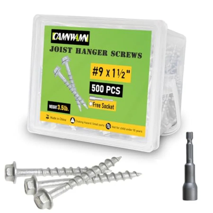 

pcs Connector Screws #9 x 1-1/2", Replace 9112R and 10D Nail 1/4" Hex Drive, Heavy-Duty Joist Hanger Screws for Decking, Framin
