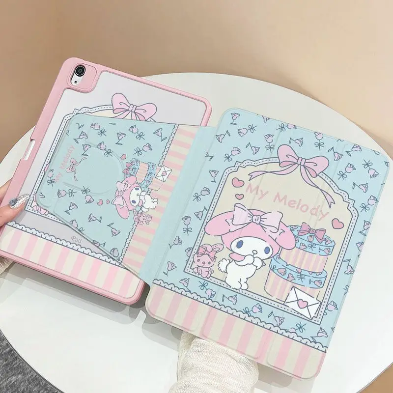 

Sanrio Melody Kawaii акриловый чехол для iPad 10 с принтом, новый мультяшный настольный флип-стиль, студенческий чехол для планшета «все включено» с сердечком для девочек