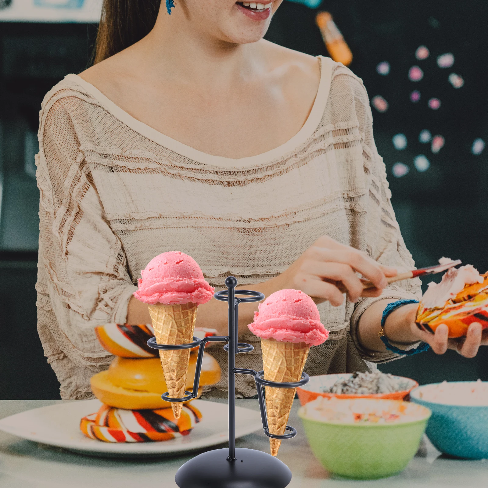 

1pc Cream Rack Iron Cone Holder Display Stand for Party Bakery Dessert Shop Smooth Baking Cooling Bracket