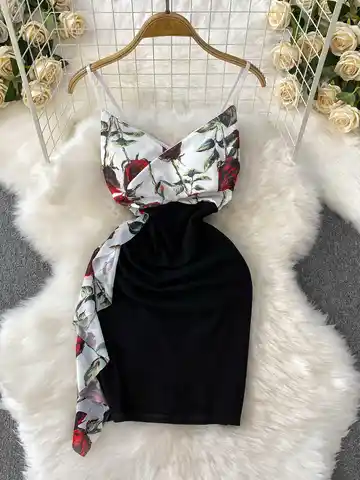 여성용 패치 워크 플라워 프린트 Bodycon Dress 빈티지 우아한 오프 숄더 미니 드레스 Y2k 원피스 Frocks 2000s Clothes Summer