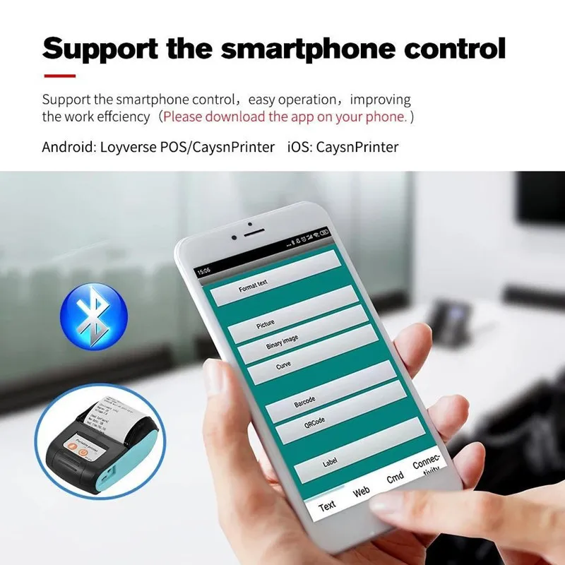 Supermarket checkout handheld portable wireless Bluetooth 58mm thermal receipt printer compatible with Android&IOS