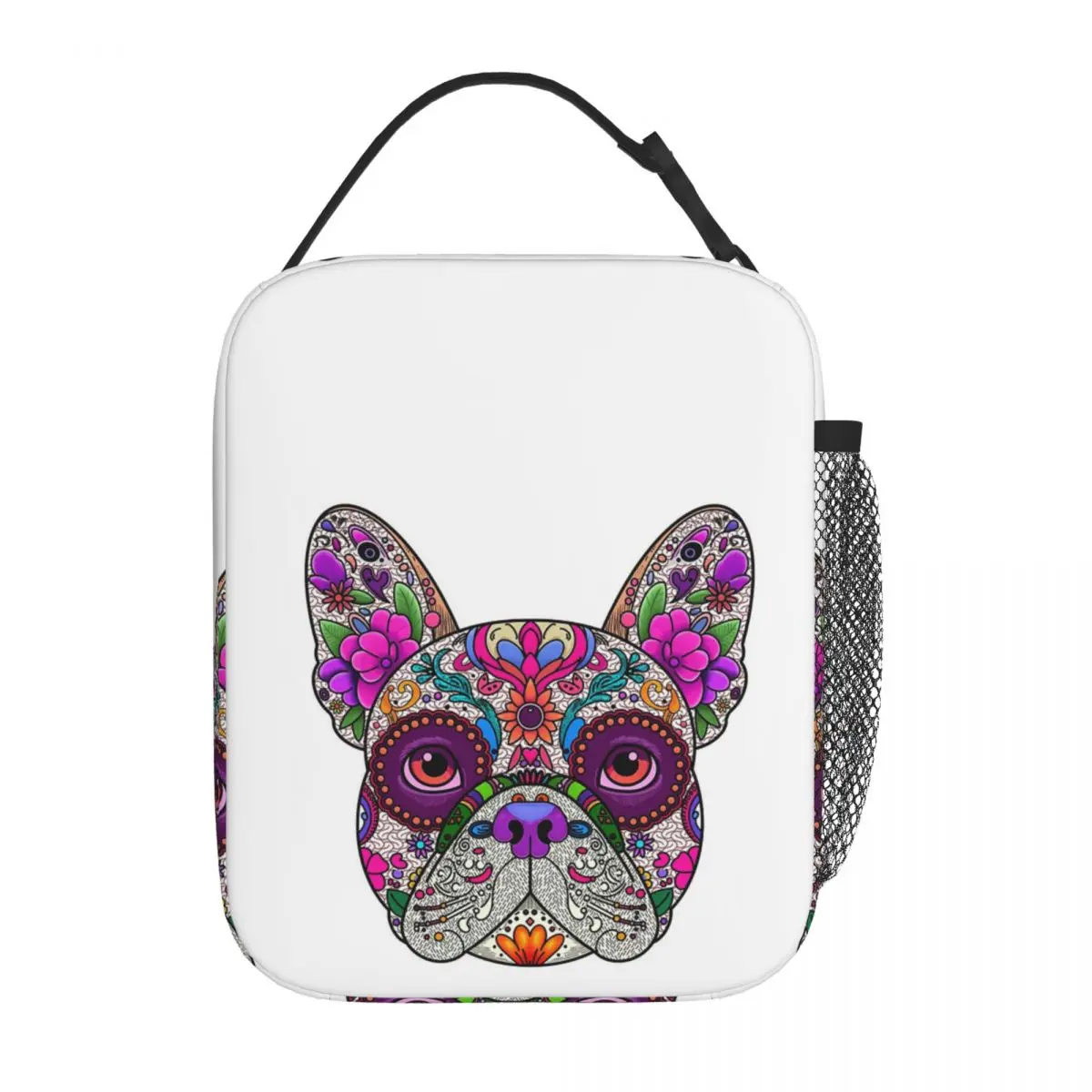 Mexican Day Of The Dead Dog Frenchie Insulated Lunch Bag for Women Kids Portable Food Boxes Thermal Lunch Box Tote