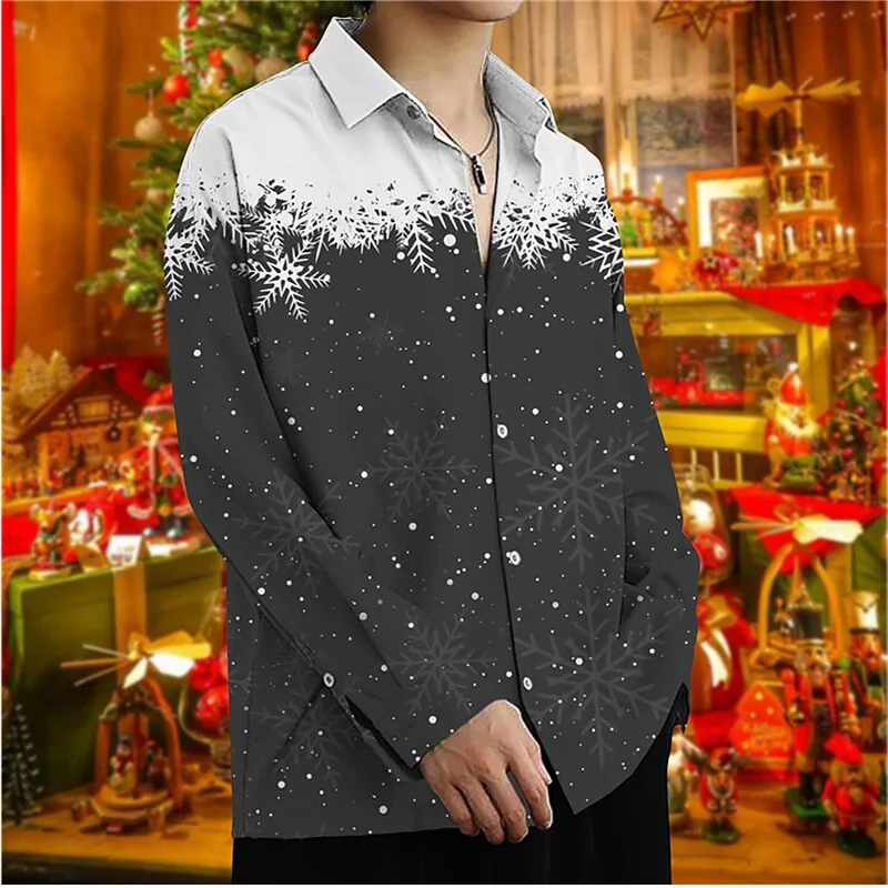 New 2023 Fun Christmas Theme 3D Printing Men\'s Party Shirts Casual Long Sleeve Dress Tops Unisex Holiday Shirts Christmas Gifts